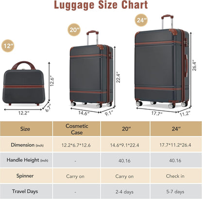 Hardshell Luggage Set, Travel Suitcase Set | Carry on suitcase,Travel luggage set with double spinner wheels and lock.14" 20" 24" 28"+Duffel Bag+Toiletry Bag - Colors A