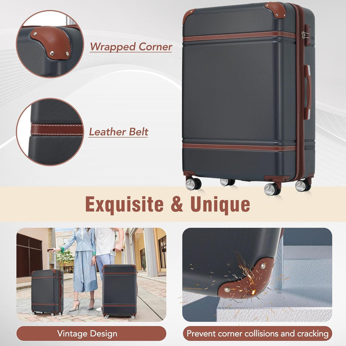 Hardshell Luggage Set, Travel Suitcase Set | Carry on suitcase,Travel luggage set with double spinner wheels and lock.14" 20" 24" 28"+Duffel Bag+Toiletry Bag - Colors A