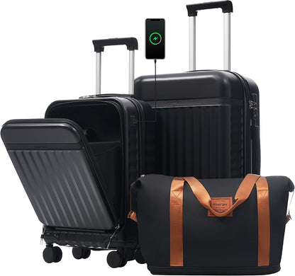 Hardshell Luggage Set, Travel Suitcase Set | Carry on suitcase,Travel luggage set with double spinner wheels and lock.14" 20" 24" 28"+Duffel Bag+Toiletry Bag - Colors A