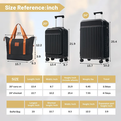Hardshell Luggage Set, Travel Suitcase Set | Carry on suitcase,Travel luggage set with double spinner wheels and lock.14" 20" 24" 28"+Duffel Bag+Toiletry Bag - Colors A