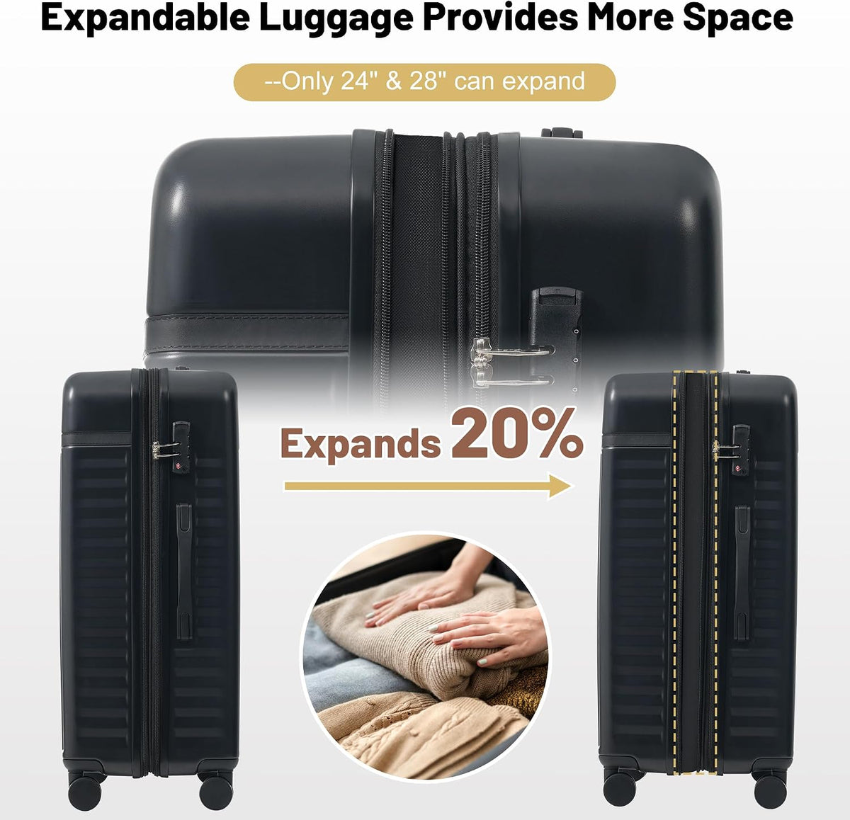 Hardshell Luggage Set, Travel Suitcase Set | Carry on suitcase,Travel luggage set with double spinner wheels and lock.14" 20" 24" 28"+Duffel Bag+Toiletry Bag - Colors A