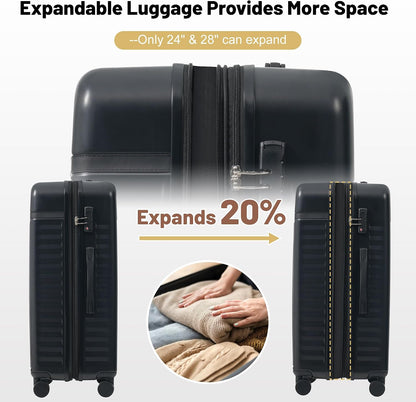 Hardshell Luggage Set, Travel Suitcase Set | Carry on suitcase,Travel luggage set with double spinner wheels and lock.14" 20" 24" 28"+Duffel Bag+Toiletry Bag - Colors A