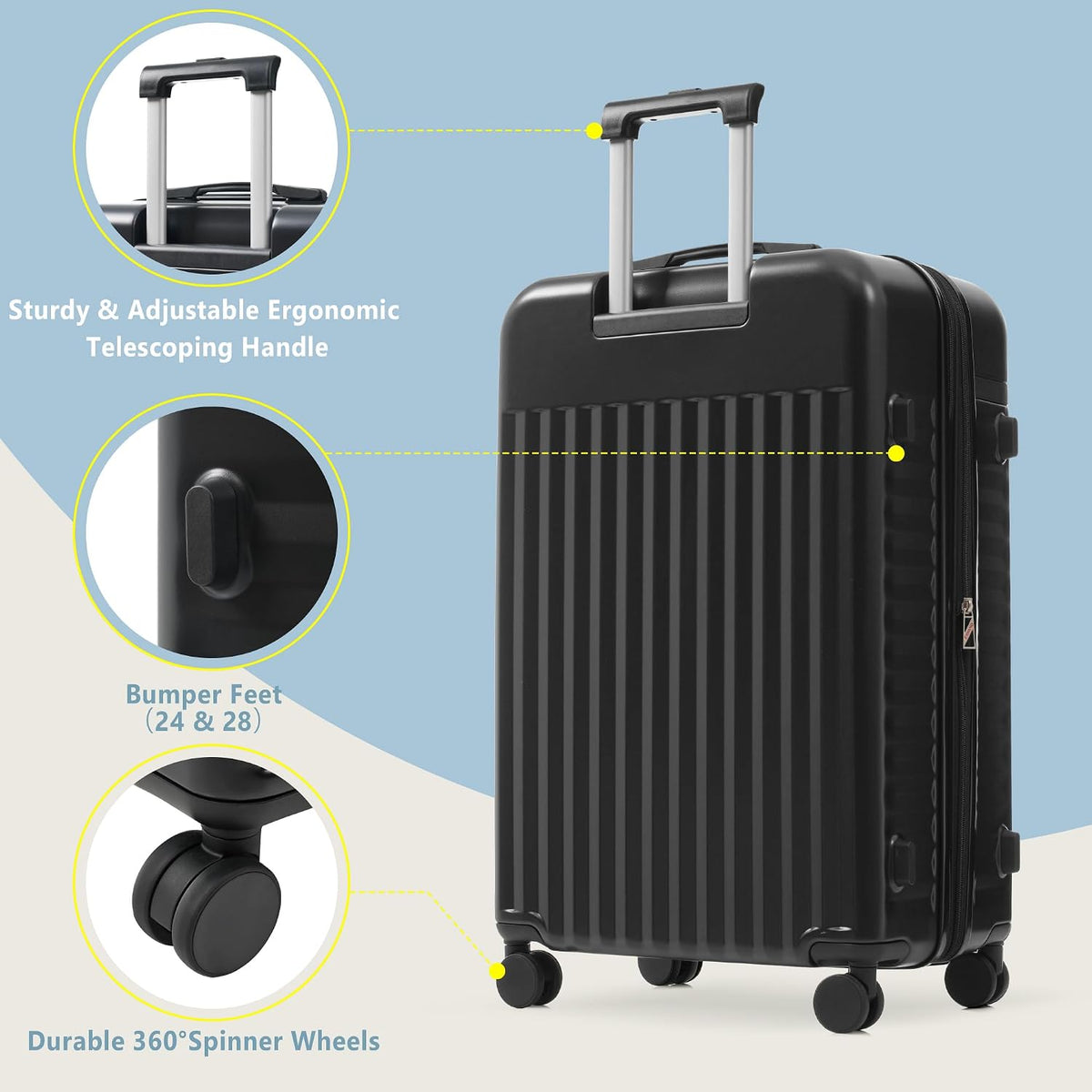 Hardshell Luggage Set, Travel Suitcase Set | Carry on suitcase,Travel luggage set with double spinner wheels and lock.14" 20" 24" 28"+Duffel Bag+Toiletry Bag - Colors A
