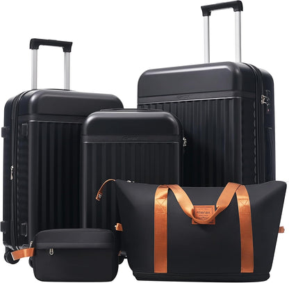 Hardshell Luggage Set, Travel Suitcase Set | Carry on suitcase,Travel luggage set with double spinner wheels and lock.14" 20" 24" 28"+Duffel Bag+Toiletry Bag - Colors A
