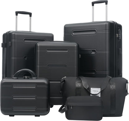 Hardshell Luggage Set, Travel Suitcase Set | Carry on suitcase,Travel luggage set with double spinner wheels and lock.14" 20" 24" 28"+Duffel Bag+Toiletry Bag - Colors A