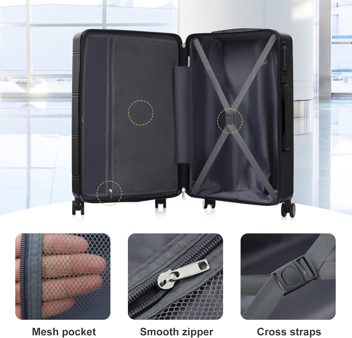 Hardshell Luggage Set, Travel Suitcase Set | Carry on suitcase,Travel luggage set with double spinner wheels and lock.14" 20" 24" 28"+Duffel Bag+Toiletry Bag - Colors A