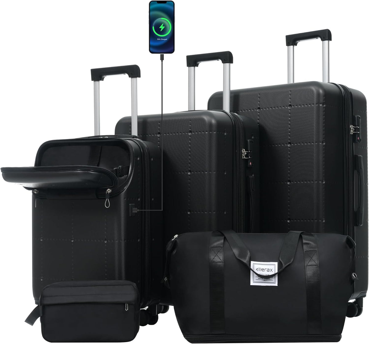 Hardshell Luggage Set, Travel Suitcase Set | Carry on suitcase,Travel luggage set with double spinner wheels and lock.14" 20" 24" 28"+Duffel Bag+Toiletry Bag - Colors A