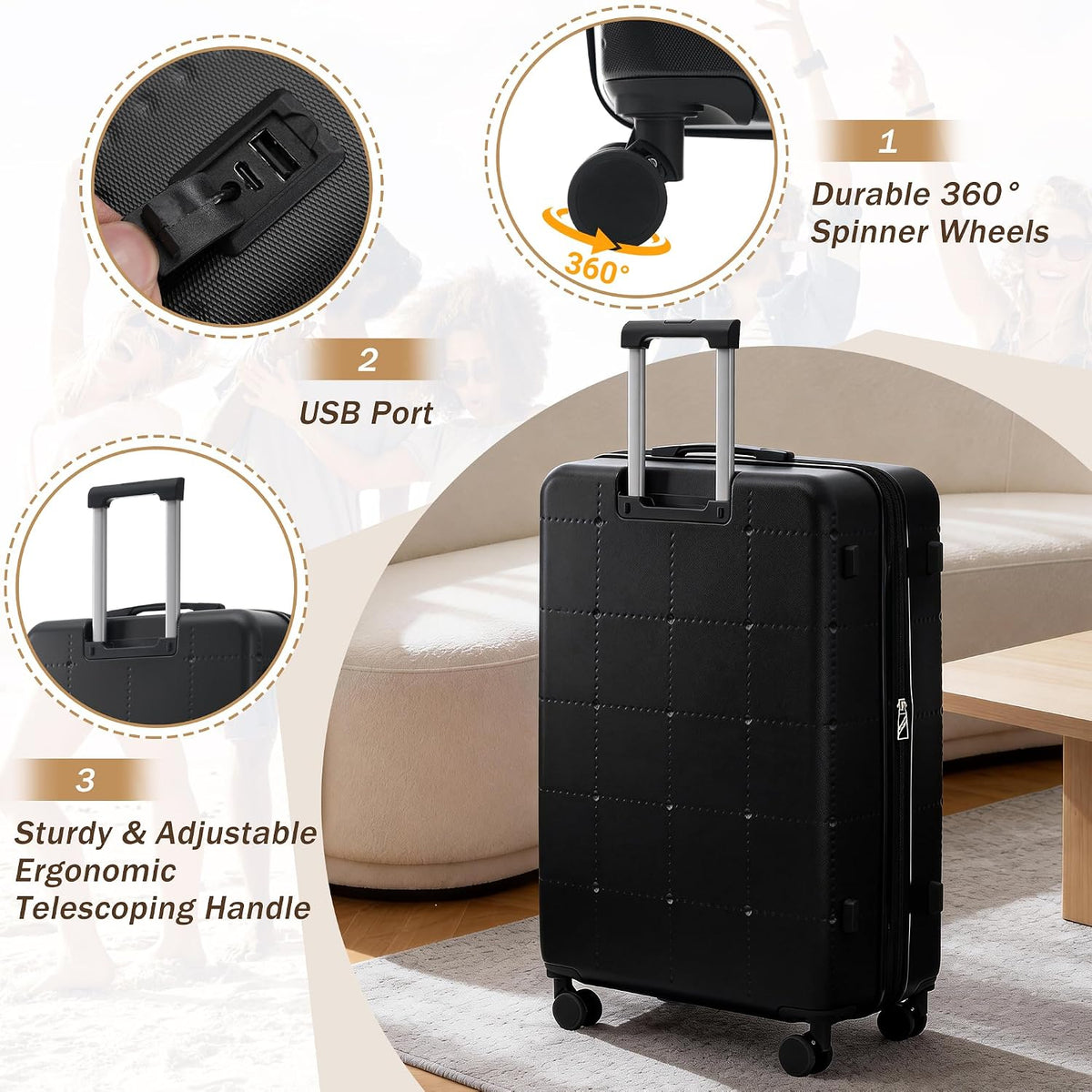 Hardshell Luggage Set, Travel Suitcase Set | Carry on suitcase,Travel luggage set with double spinner wheels and lock.14" 20" 24" 28"+Duffel Bag+Toiletry Bag - Colors A