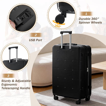 Hardshell Luggage Set, Travel Suitcase Set | Carry on suitcase,Travel luggage set with double spinner wheels and lock.14" 20" 24" 28"+Duffel Bag+Toiletry Bag - Colors A