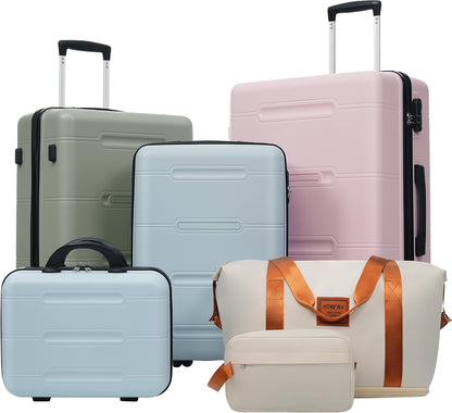 Hardshell Luggage Set, Travel Suitcase Set | Carry on suitcase,Travel luggage set with double spinner wheels and lock.14" 20" 24" 28"+Duffel Bag+Toiletry Bag - Colors A