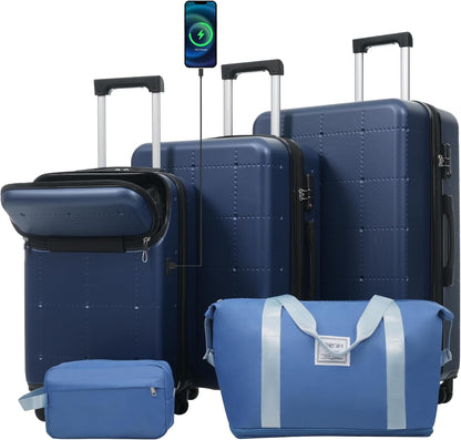 Hardshell Luggage Set, Travel Suitcase Set | Carry on suitcase,Travel luggage set with double spinner wheels and lock.14" 20" 24" 28"+Duffel Bag+Toiletry Bag - Colors A
