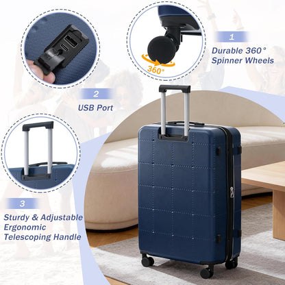 Hardshell Luggage Set, Travel Suitcase Set | Carry on suitcase,Travel luggage set with double spinner wheels and lock.14" 20" 24" 28"+Duffel Bag+Toiletry Bag - Colors A