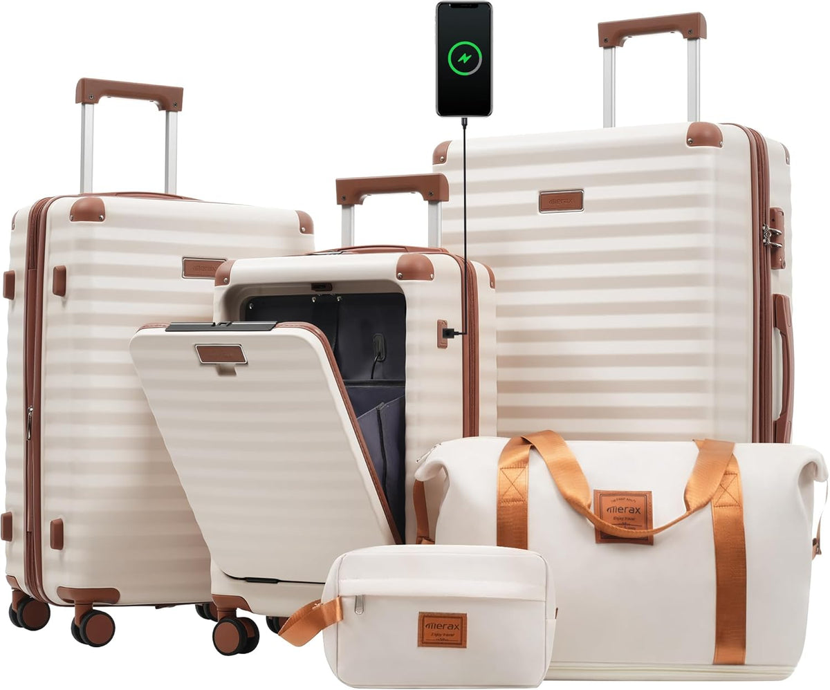 Hardshell Luggage Set, Travel Suitcase Set | Carry on suitcase,Travel luggage set with double spinner wheels and lock.14" 20" 24" 28"+Duffel Bag+Toiletry Bag - Colors A