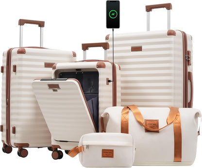 Hardshell Luggage Set, Travel Suitcase Set | Carry on suitcase,Travel luggage set with double spinner wheels and lock.14" 20" 24" 28"+Duffel Bag+Toiletry Bag - Colors A