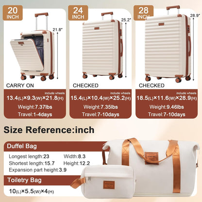 Hardshell Luggage Set, Travel Suitcase Set | Carry on suitcase,Travel luggage set with double spinner wheels and lock.14" 20" 24" 28"+Duffel Bag+Toiletry Bag - Colors A