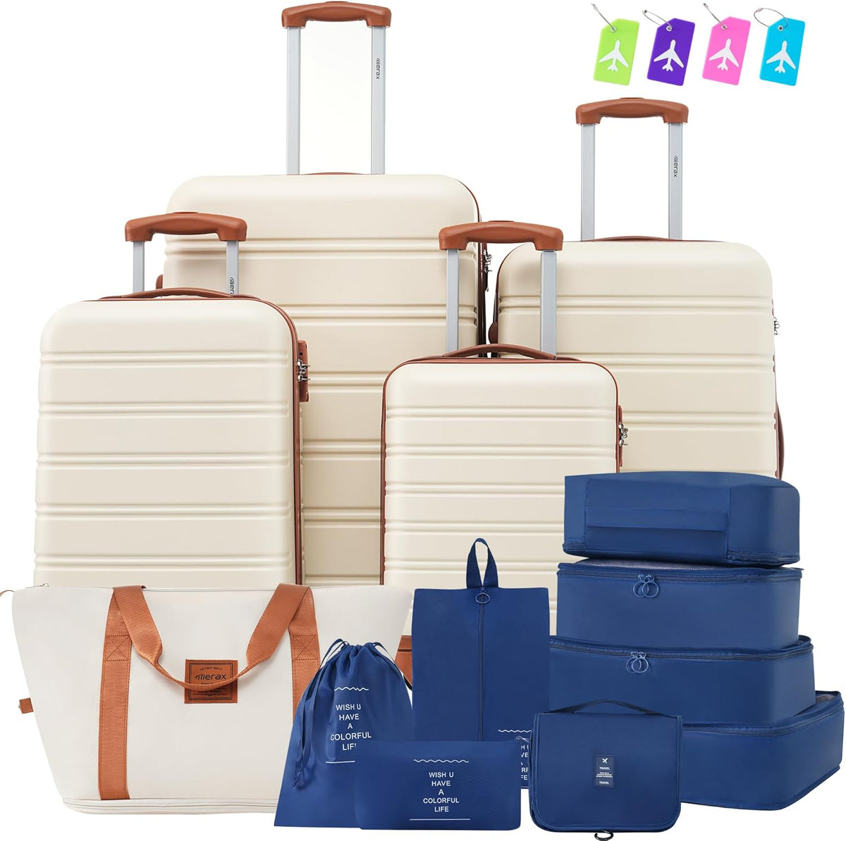 Hardshell Luggage Set, Travel Suitcase Set | Carry on suitcase,Travel luggage set with double spinner wheels and lock.14" 20" 24" 28"+Duffel Bag+Toiletry Bag - Colors A
