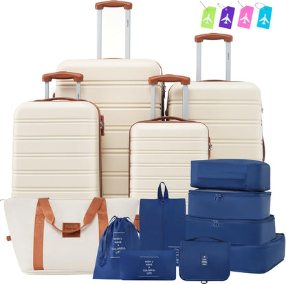 Hardshell Luggage Set, Travel Suitcase Set | Carry on suitcase,Travel luggage set with double spinner wheels and lock.14" 20" 24" 28"+Duffel Bag+Toiletry Bag - Colors A