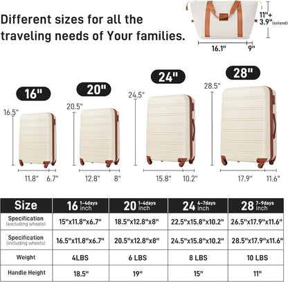 Hardshell Luggage Set, Travel Suitcase Set | Carry on suitcase,Travel luggage set with double spinner wheels and lock.14" 20" 24" 28"+Duffel Bag+Toiletry Bag - Colors A