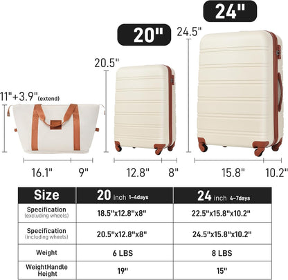 Hardshell Luggage Set, Travel Suitcase Set | Carry on suitcase,Travel luggage set with double spinner wheels and lock.14" 20" 24" 28"+Duffel Bag+Toiletry Bag - Colors A