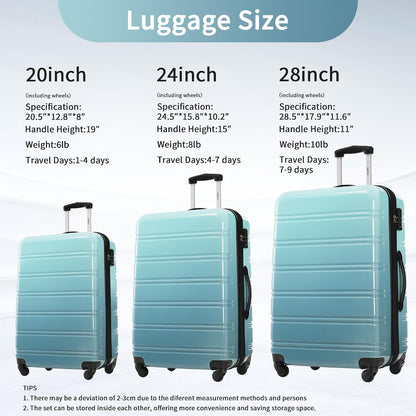 Hardshell Luggage Set, Travel Suitcase Set | Carry on suitcase,Travel luggage set with double spinner wheels and lock.14" 20" 24" 28"+Duffel Bag+Toiletry Bag - Colors A