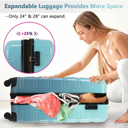 Hardshell Luggage Set, Travel Suitcase Set | Carry on suitcase,Travel luggage set with double spinner wheels and lock.14" 20" 24" 28"+Duffel Bag+Toiletry Bag - Colors A