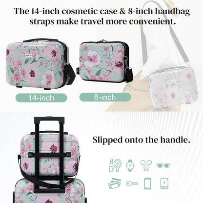 Hardshell Luggage Set, Travel Suitcase Set | Carry on suitcase,Travel luggage set with double spinner wheels and lock.14" 20" 24" 28"+Duffel Bag+Toiletry Bag - Colors A