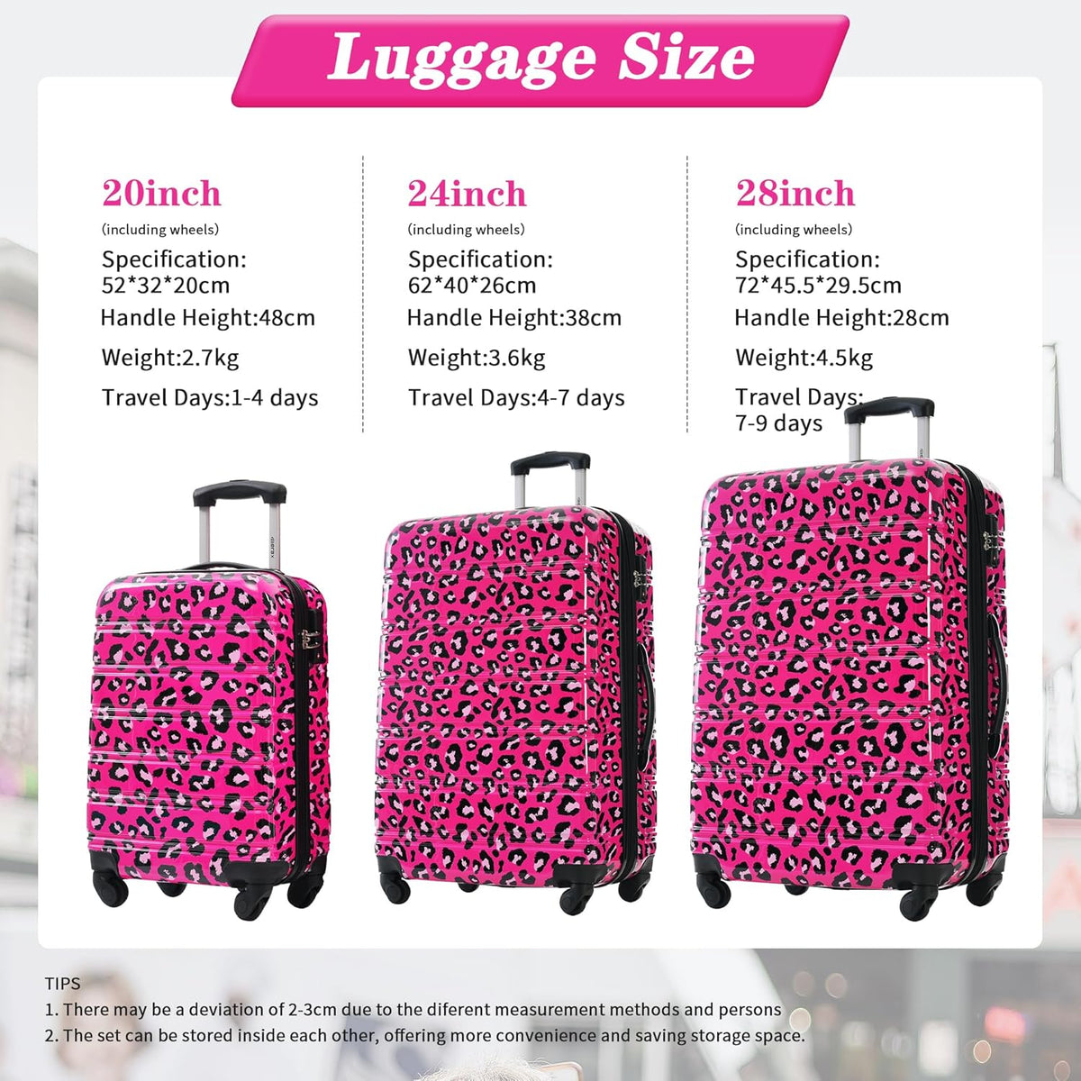 Hardshell Luggage Set, Travel Suitcase Set | Carry on suitcase,Travel luggage set with double spinner wheels and lock.14" 20" 24" 28"+Duffel Bag+Toiletry Bag - Colors A