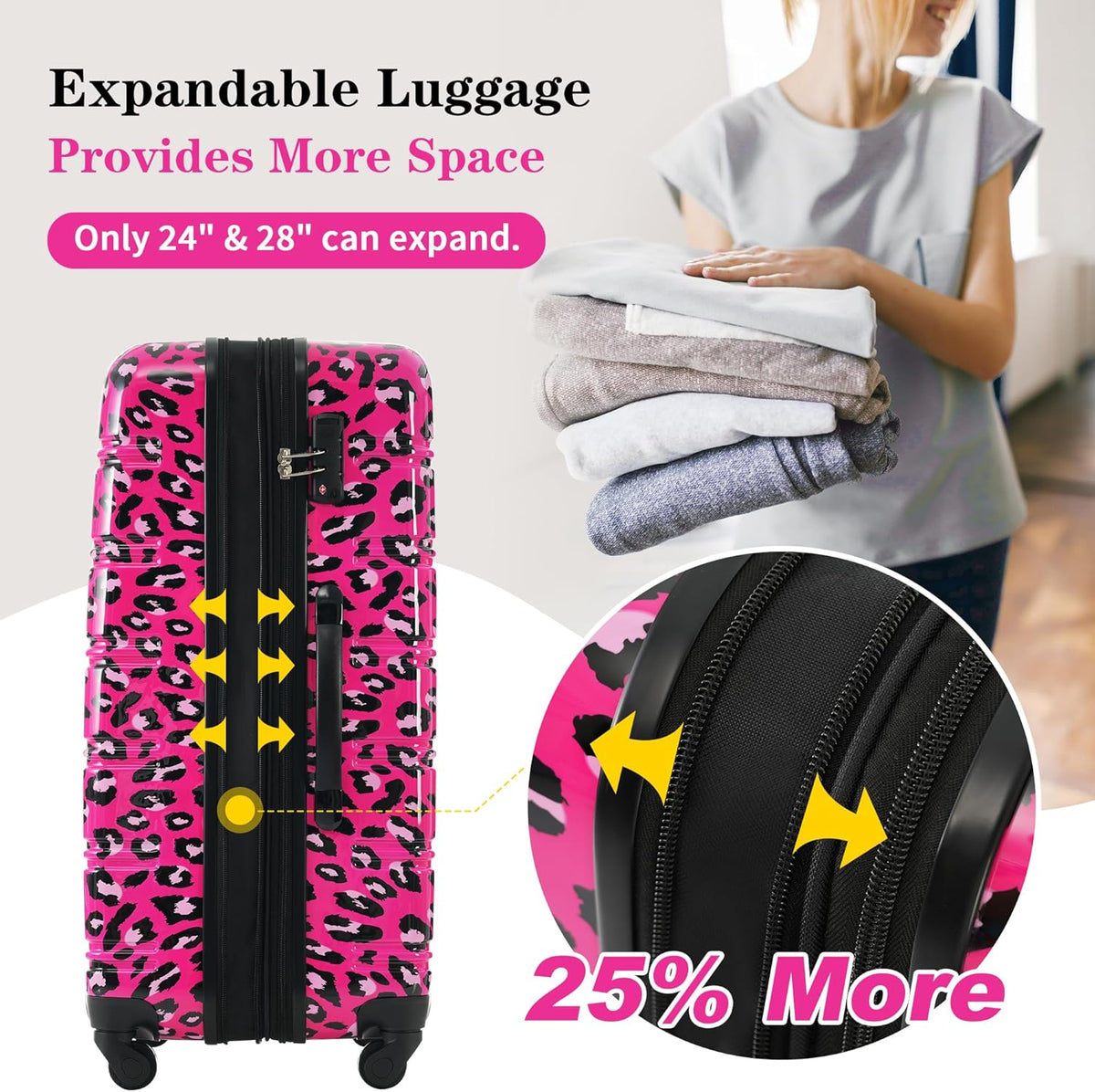 Hardshell Luggage Set, Travel Suitcase Set | Carry on suitcase,Travel luggage set with double spinner wheels and lock.14" 20" 24" 28"+Duffel Bag+Toiletry Bag - Colors A