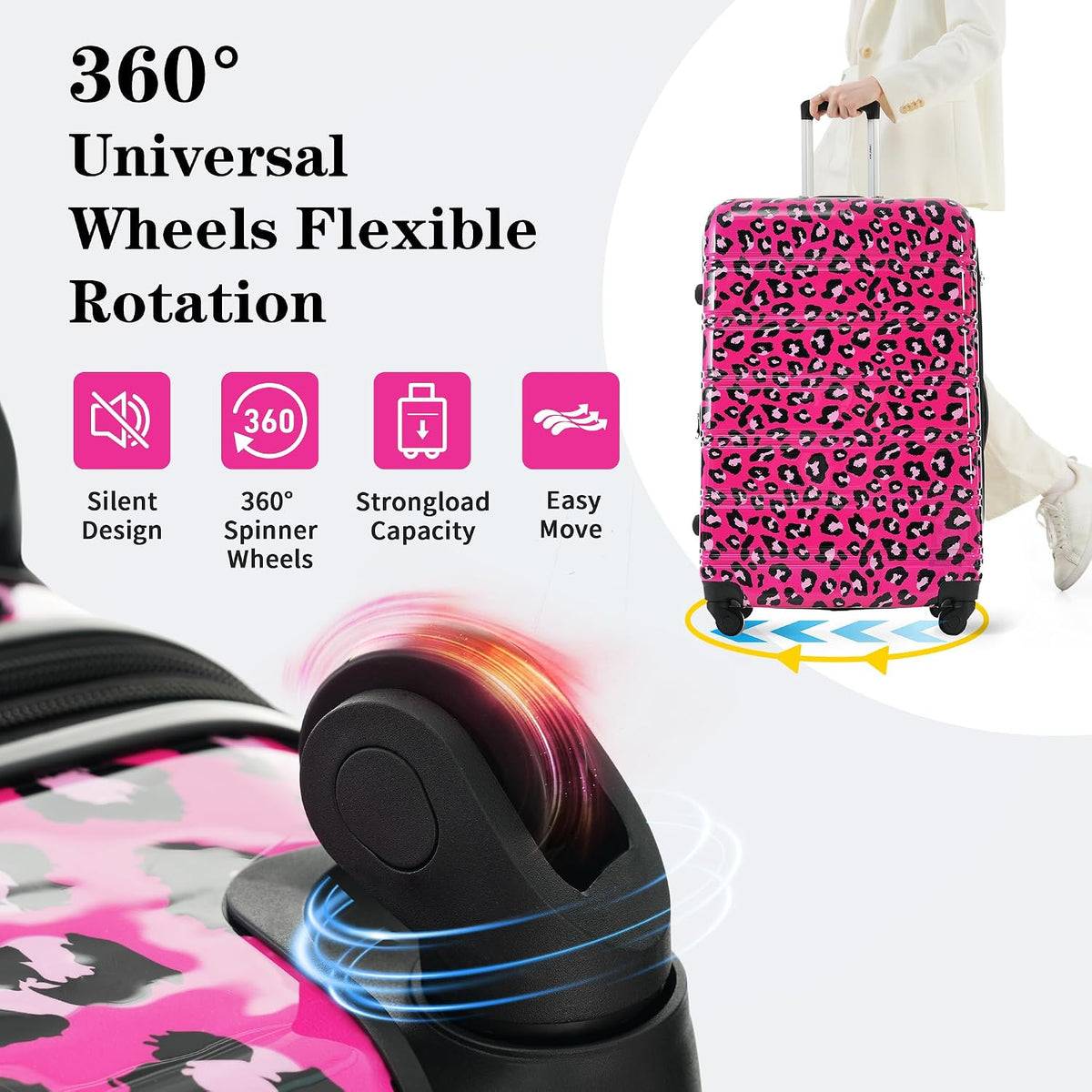 Hardshell Luggage Set, Travel Suitcase Set | Carry on suitcase,Travel luggage set with double spinner wheels and lock.14" 20" 24" 28"+Duffel Bag+Toiletry Bag - Colors A