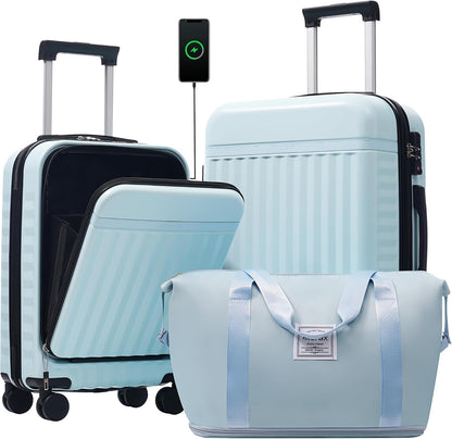 Hardshell Luggage Set, Travel Suitcase Set | Carry on suitcase,Travel luggage set with double spinner wheels and lock.14" 20" 24" 28"+Duffel Bag+Toiletry Bag - Colors A