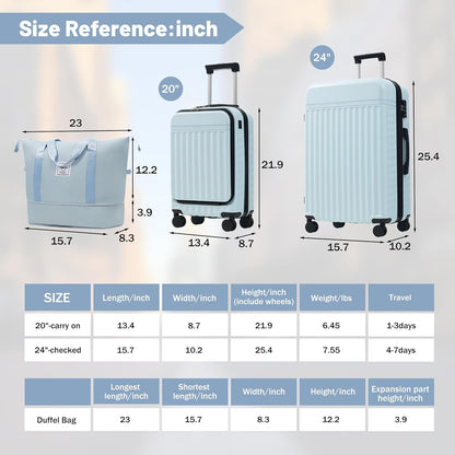 Hardshell Luggage Set, Travel Suitcase Set | Carry on suitcase,Travel luggage set with double spinner wheels and lock.14" 20" 24" 28"+Duffel Bag+Toiletry Bag - Colors A