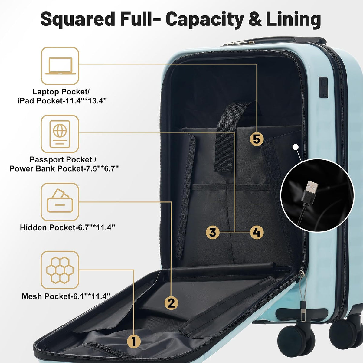 Hardshell Luggage Set, Travel Suitcase Set | Carry on suitcase,Travel luggage set with double spinner wheels and lock.14" 20" 24" 28"+Duffel Bag+Toiletry Bag - Colors A