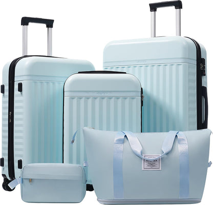 Hardshell Luggage Set, Travel Suitcase Set | Carry on suitcase,Travel luggage set with double spinner wheels and lock.14" 20" 24" 28"+Duffel Bag+Toiletry Bag - Colors A