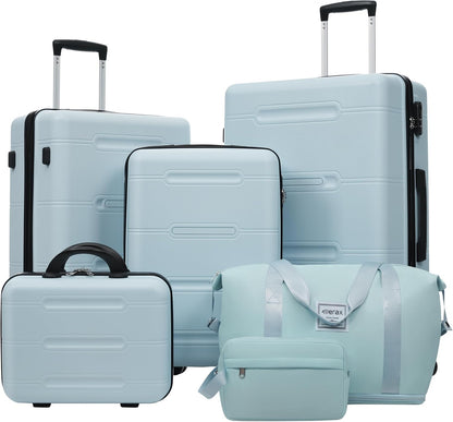 Hardshell Luggage Set, Travel Suitcase Set | Carry on suitcase,Travel luggage set with double spinner wheels and lock.14" 20" 24" 28"+Duffel Bag+Toiletry Bag - Colors A