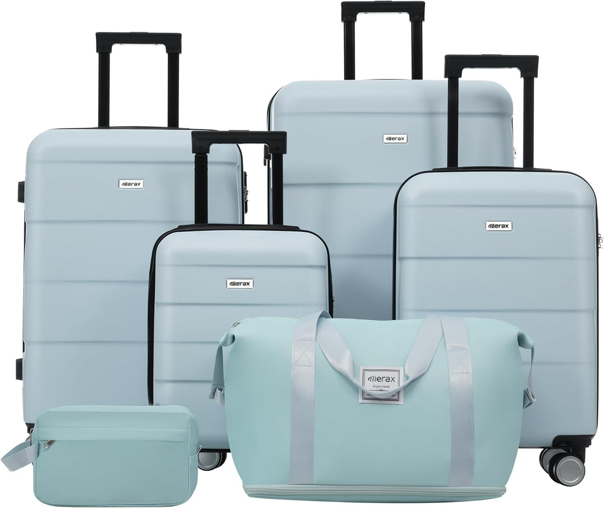 Hardshell Luggage Set, Travel Suitcase Set | Carry on suitcase,Travel luggage set with double spinner wheels and lock.14" 20" 24" 28"+Duffel Bag+Toiletry Bag - Colors A