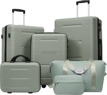 Hardshell Luggage Set, Travel Suitcase Set | Carry on suitcase,Travel luggage set with double spinner wheels and lock.14" 20" 24" 28"+Duffel Bag+Toiletry Bag - Colors A