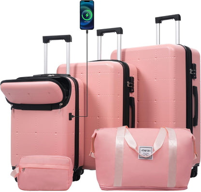 Hardshell Luggage Set, Travel Suitcase Set | Carry on suitcase,Travel luggage set with double spinner wheels and lock.14" 20" 24" 28"+Duffel Bag+Toiletry Bag - Colors A