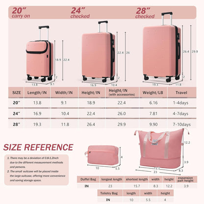 Hardshell Luggage Set, Travel Suitcase Set | Carry on suitcase,Travel luggage set with double spinner wheels and lock.14" 20" 24" 28"+Duffel Bag+Toiletry Bag - Colors A