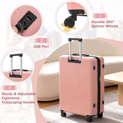 Hardshell Luggage Set, Travel Suitcase Set | Carry on suitcase,Travel luggage set with double spinner wheels and lock.14" 20" 24" 28"+Duffel Bag+Toiletry Bag - Colors A