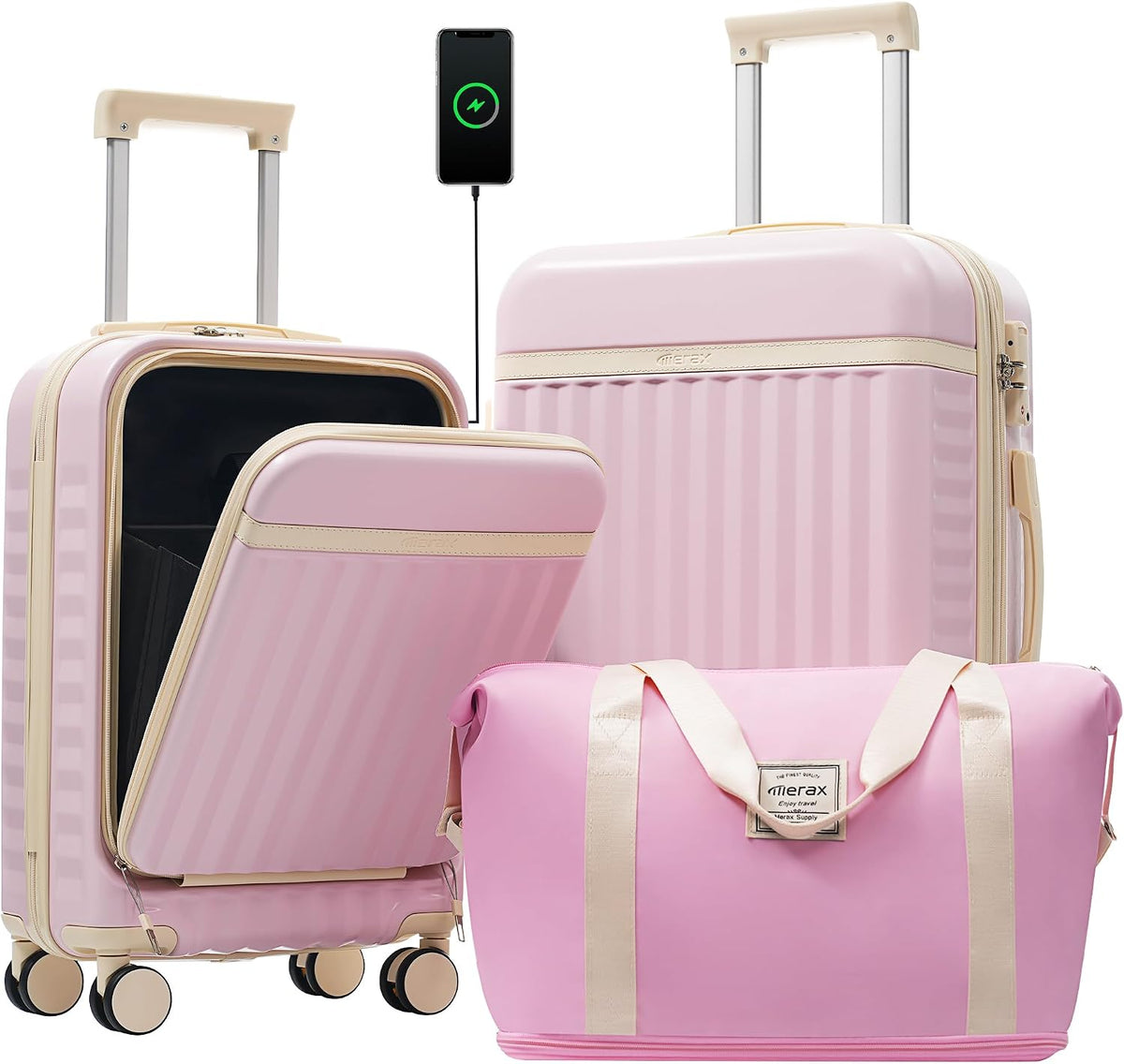 Hardshell Luggage Set, Travel Suitcase Set | Carry on suitcase,Travel luggage set with double spinner wheels and lock.14" 20" 24" 28"+Duffel Bag+Toiletry Bag - Colors A