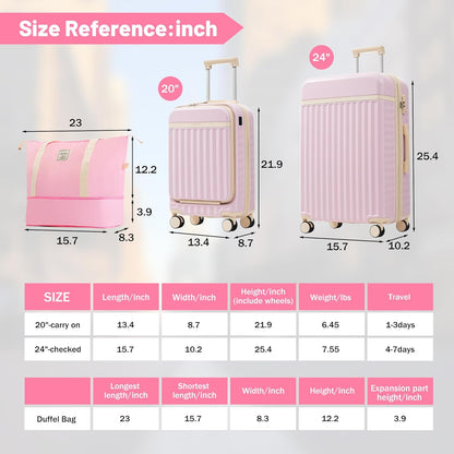 Hardshell Luggage Set, Travel Suitcase Set | Carry on suitcase,Travel luggage set with double spinner wheels and lock.14" 20" 24" 28"+Duffel Bag+Toiletry Bag - Colors A