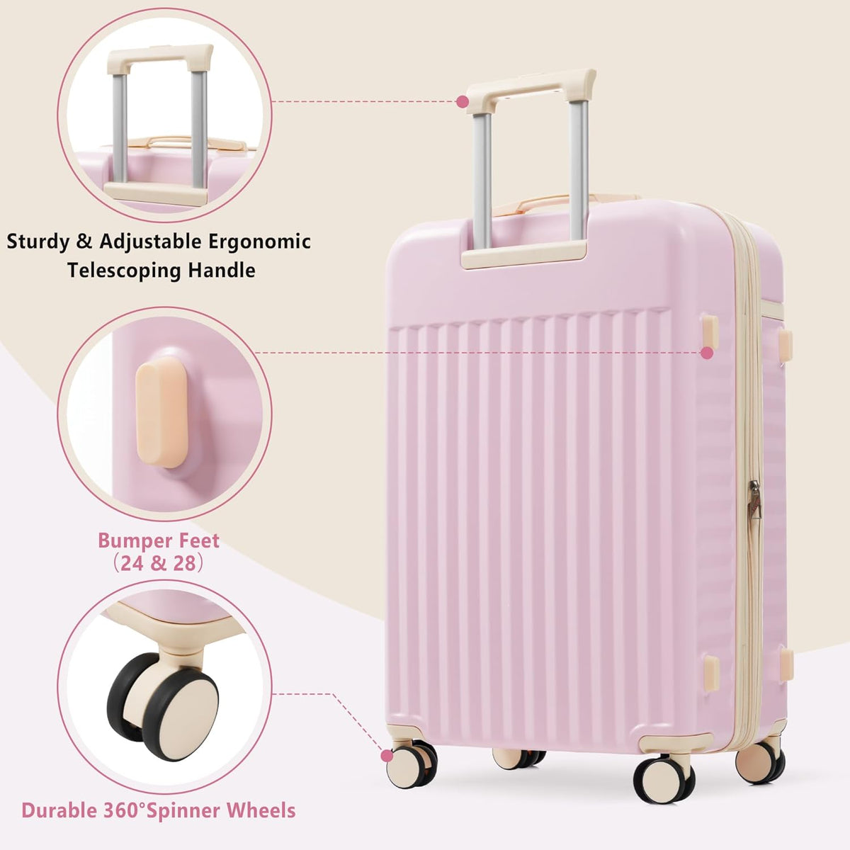Hardshell Luggage Set, Travel Suitcase Set | Carry on suitcase,Travel luggage set with double spinner wheels and lock.14" 20" 24" 28"+Duffel Bag+Toiletry Bag - Colors A