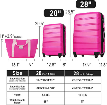 Hardshell Luggage Set, Travel Suitcase Set | Carry on suitcase,Travel luggage set with double spinner wheels and lock.14" 20" 24" 28"+Duffel Bag+Toiletry Bag - Colors A