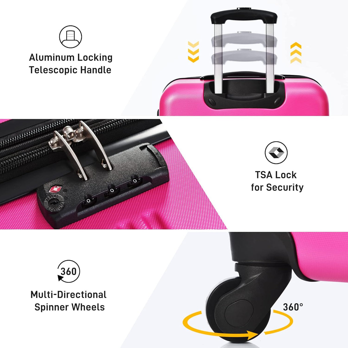 Hardshell Luggage Set, Travel Suitcase Set | Carry on suitcase,Travel luggage set with double spinner wheels and lock.14" 20" 24" 28"+Duffel Bag+Toiletry Bag - Colors A