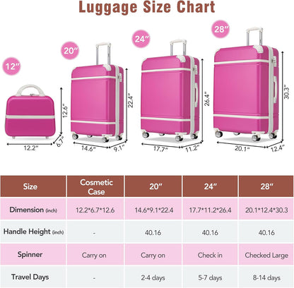 Hardshell Luggage Set, Travel Suitcase Set | Carry on suitcase,Travel luggage set with double spinner wheels and lock.14" 20" 24" 28"+Duffel Bag+Toiletry Bag - Colors A