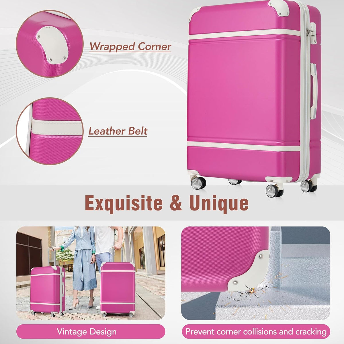 Hardshell Luggage Set, Travel Suitcase Set | Carry on suitcase,Travel luggage set with double spinner wheels and lock.14" 20" 24" 28"+Duffel Bag+Toiletry Bag - Colors A