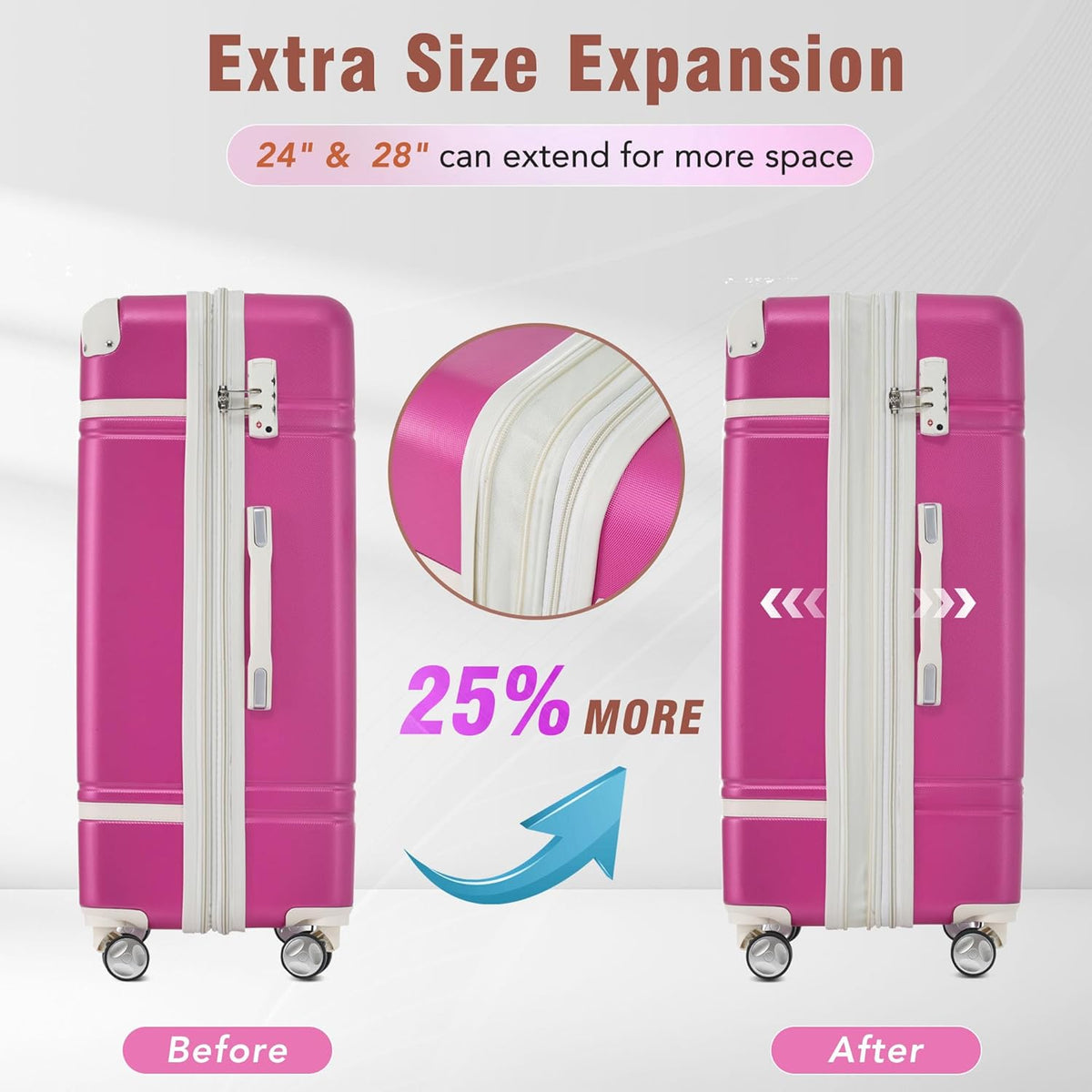 Hardshell Luggage Set, Travel Suitcase Set | Carry on suitcase,Travel luggage set with double spinner wheels and lock.14" 20" 24" 28"+Duffel Bag+Toiletry Bag - Colors A
