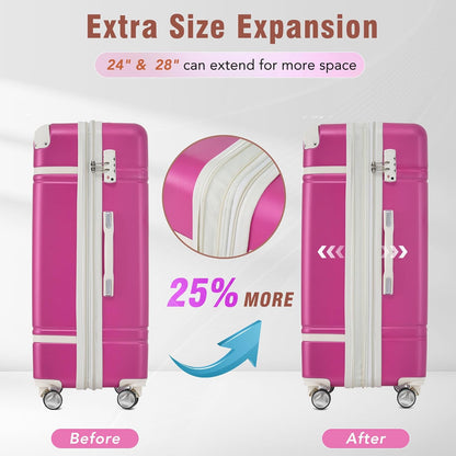 Hardshell Luggage Set, Travel Suitcase Set | Carry on suitcase,Travel luggage set with double spinner wheels and lock.14" 20" 24" 28"+Duffel Bag+Toiletry Bag - Colors A