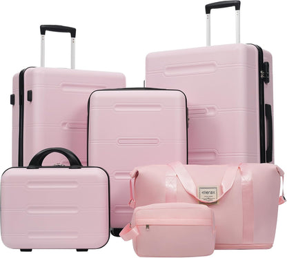 Hardshell Luggage Set, Travel Suitcase Set | Carry on suitcase,Travel luggage set with double spinner wheels and lock.14" 20" 24" 28"+Duffel Bag+Toiletry Bag - Colors A