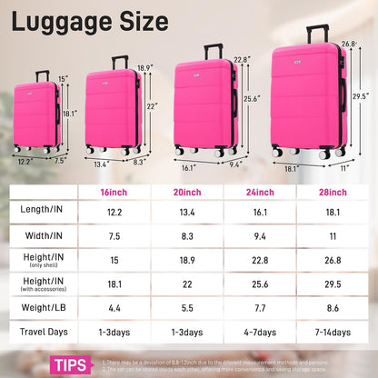 Hardshell Luggage Set, Travel Suitcase Set | Carry on suitcase,Travel luggage set with double spinner wheels and lock.14" 20" 24" 28"+Duffel Bag+Toiletry Bag - Colors A